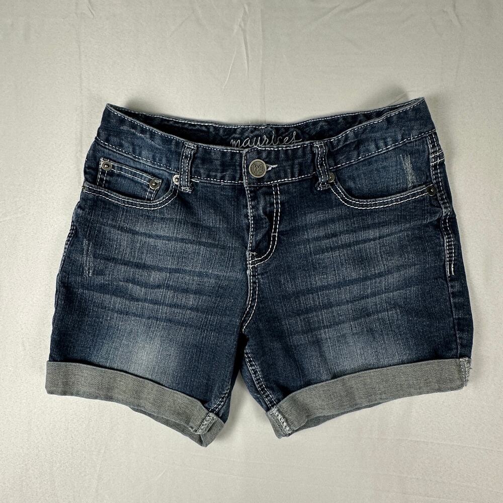Maurices Womens 7/8 Denim Shorts Cuffed Medium Wash Stretch